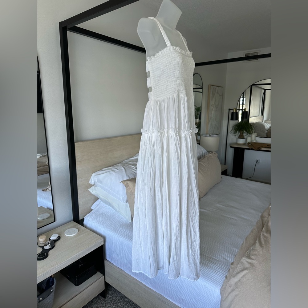 ASOS Design White Flowy Tiered Ruffle Open Back Floor Length Maxi Dress, Size 10 - Picture 3 of 9